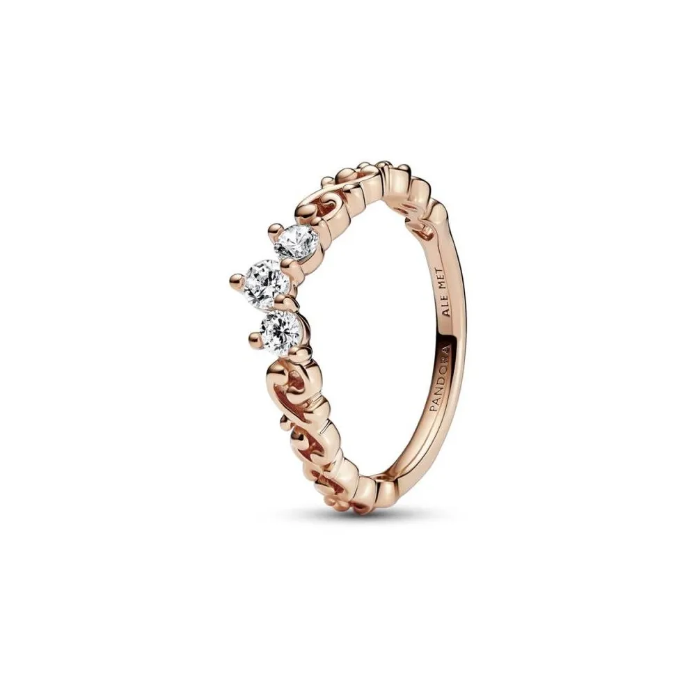 Anillo con un recubrimiento en oro rosa de 14k Tiara Real Remolino Pandora