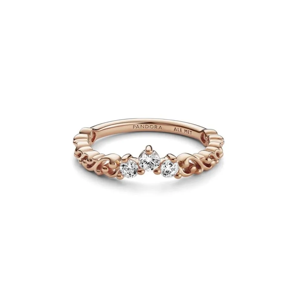 Anillo con un recubrimiento en oro rosa de 14k Tiara Real Remolino Pandora
