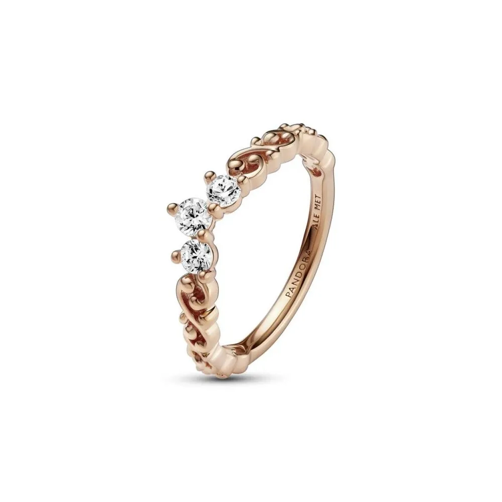 Anillo con un recubrimiento en oro rosa de 14k Tiara Real Remolino Pandora
