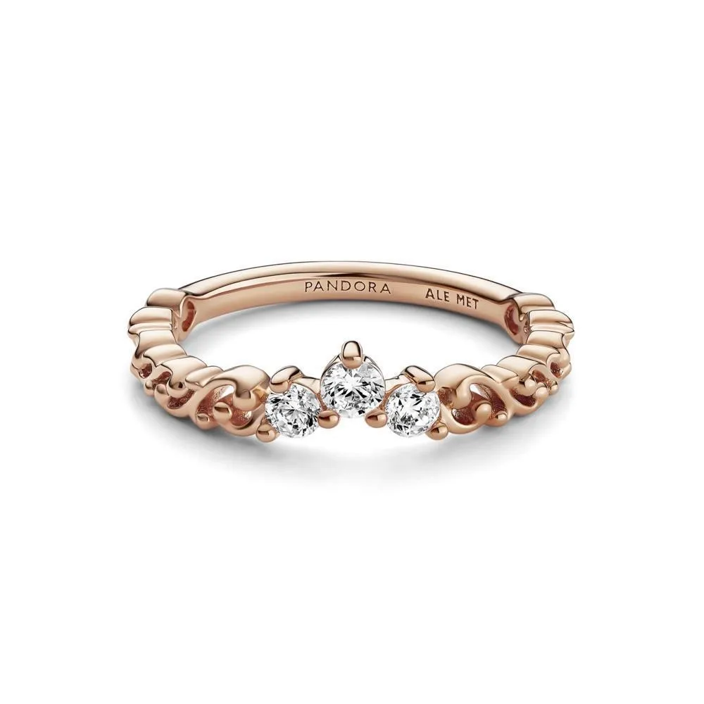 Anillo con un recubrimiento en oro rosa de 14k Tiara Real Remolino Pandora