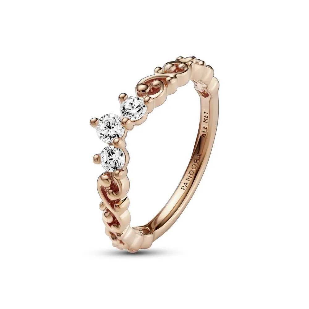 Anillo con un recubrimiento en oro rosa de 14k Tiara Real Remolino Pandora