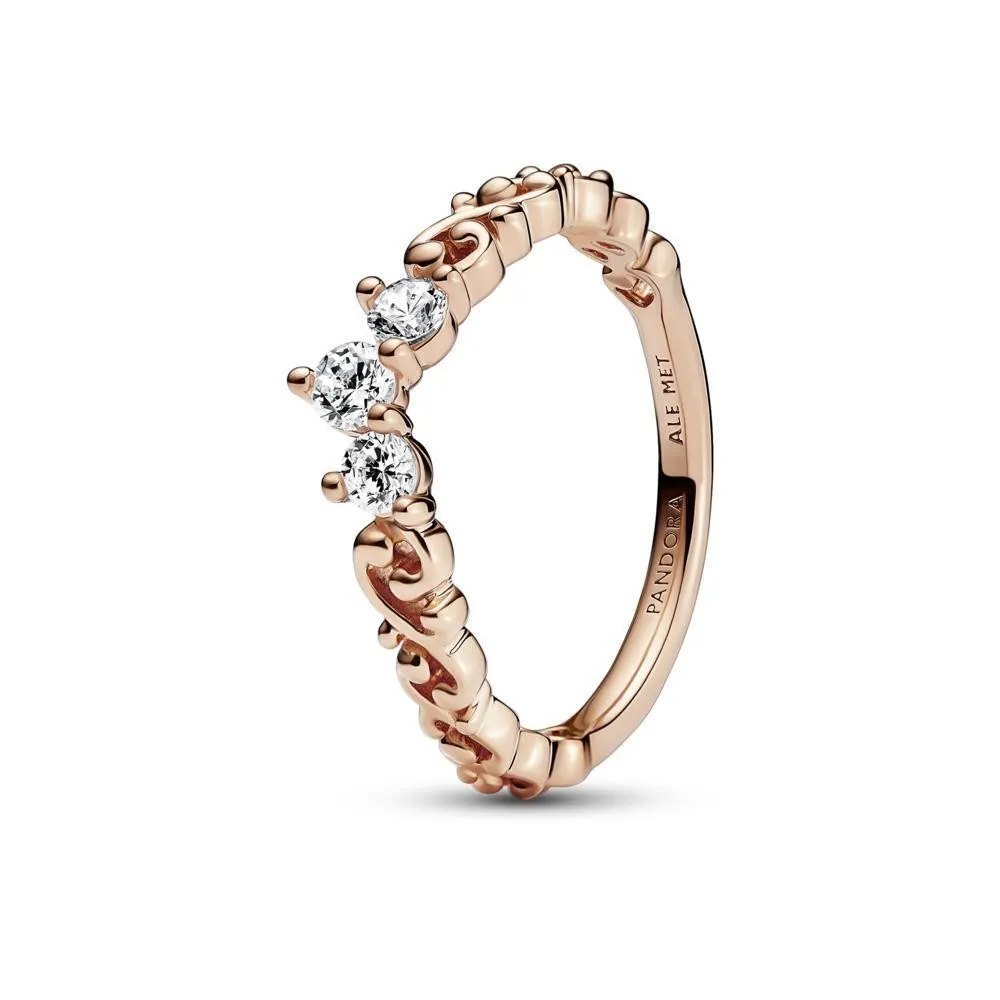Anillo con un recubrimiento en oro rosa de 14k Tiara Real Remolino Pandora
