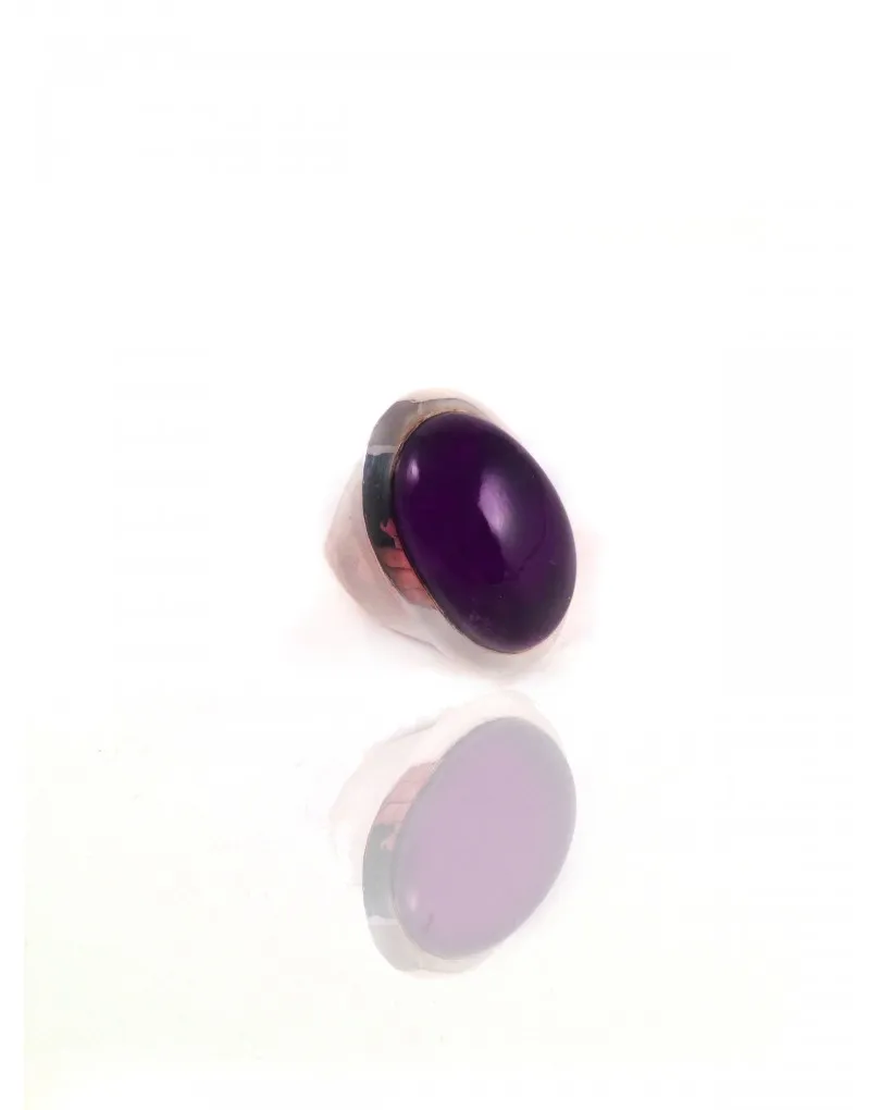 ANILLO PLATA AMATISTA PIEDRA OVAL PLATA