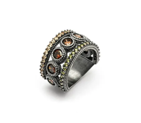 Anillo Raive Circonitas Marrones y Verdes 15554