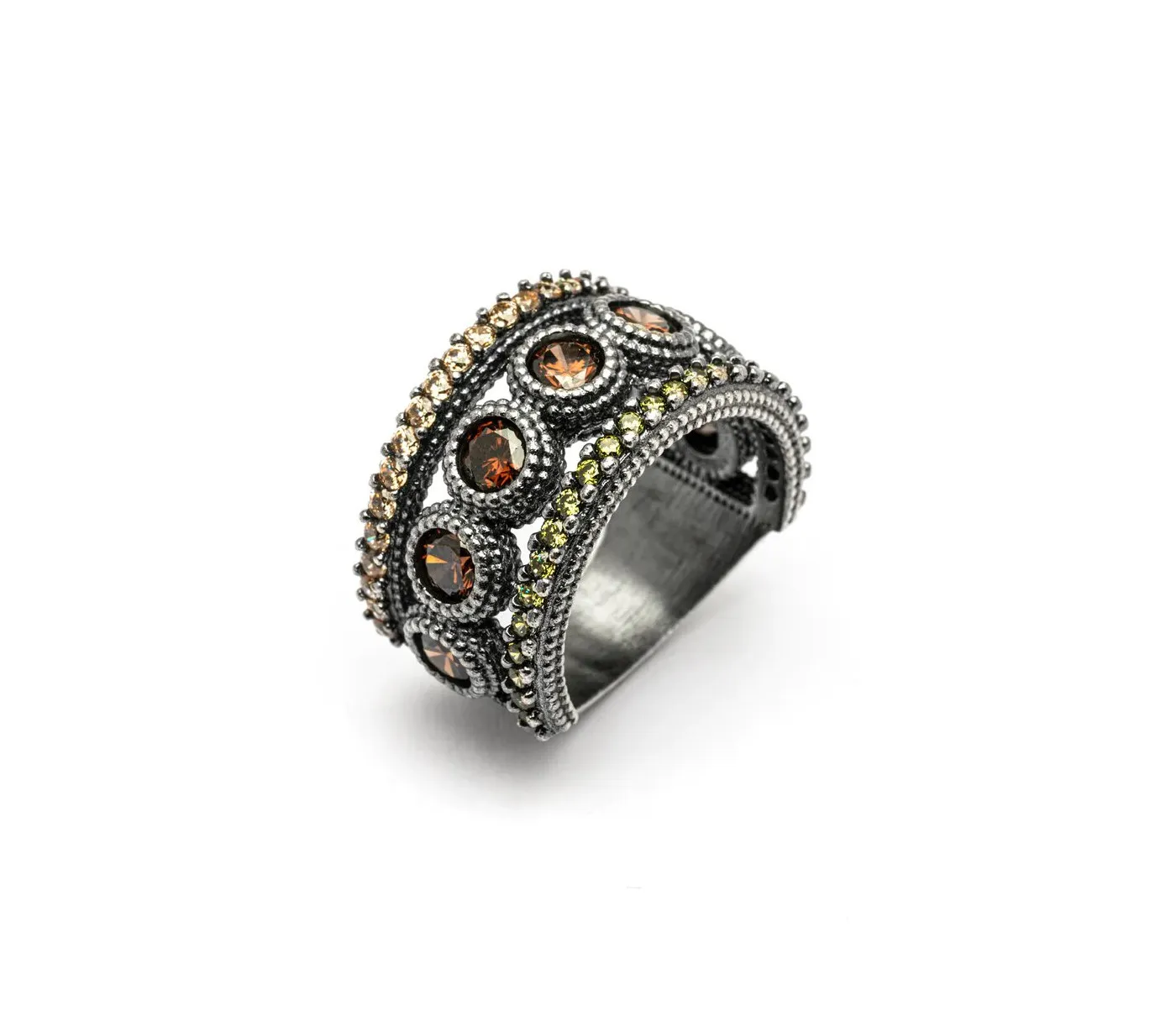 Anillo Raive Circonitas Marrones y Verdes 15554