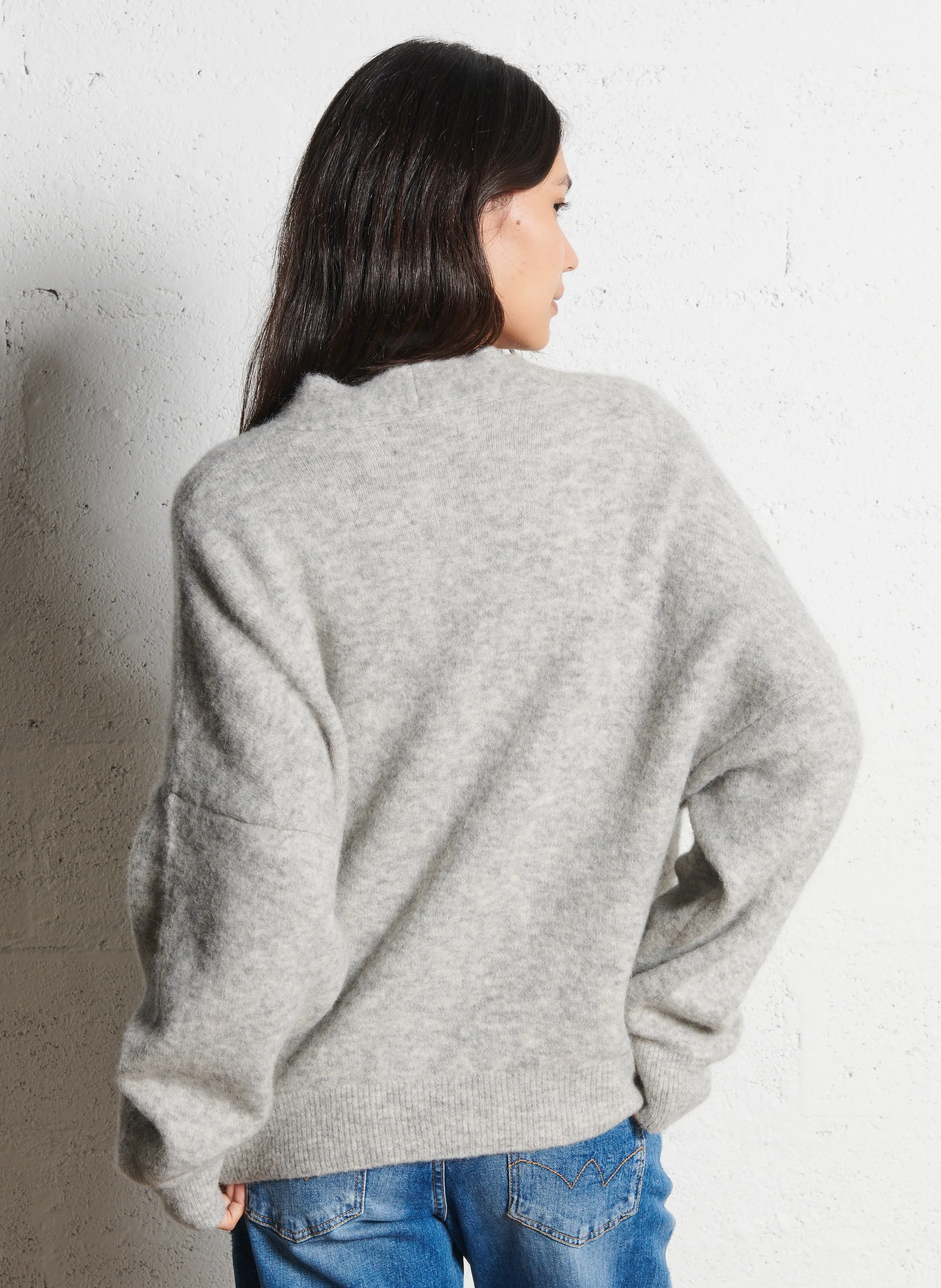 BELLEPIECE AUSTIN  CHALECO AMPLIO DE CUELLO EN V DE MEZCLA DE ALPACA EN GRIS
