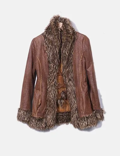 Bershka Abrigo marrón doble faz con pelo