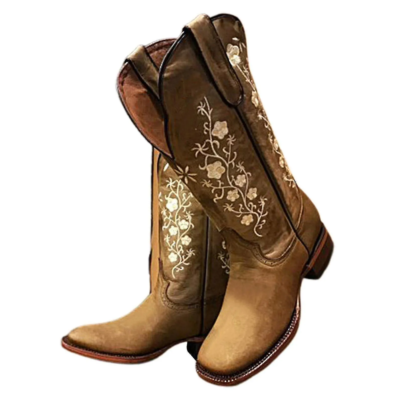 Botas vaqueras de mujer Clásica western bordada pantorrilla ancha dedo del pie botas vaqueras cuadradas Botas vaqueras modernas 