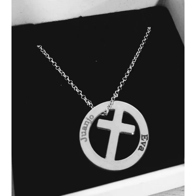 Colgante Cruz para grabar + cadena  plata de ley