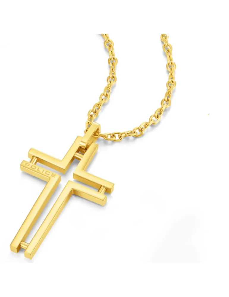 Colgante Police Hombre Cruz Acero Dorado Framed