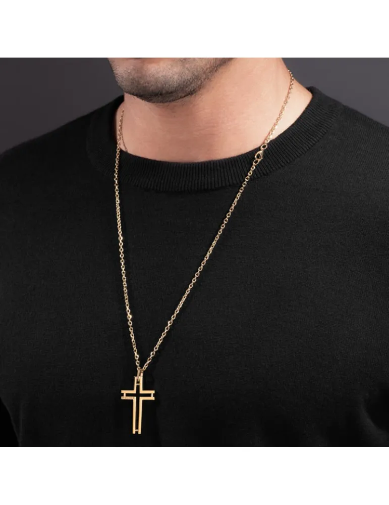 Colgante Police Hombre Cruz Acero Dorado Framed