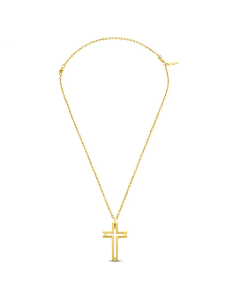 Colgante Police Hombre Cruz Acero Dorado Framed