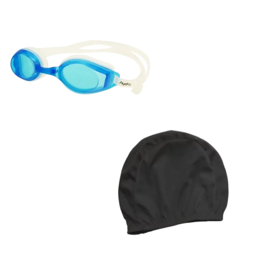 COMBO! NATACIóN ADULTO ANTIPARRA HYDRO TURQUESA Y GORRA LYCRA NEGRO  CHAMPSR2