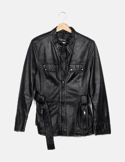 Cortefiel Chaqueta biker negra cinturón