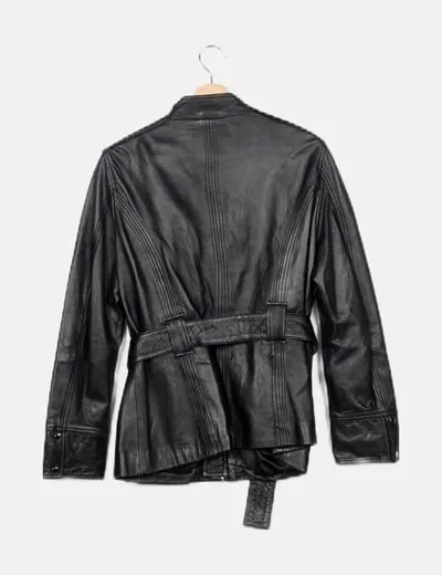 Cortefiel Chaqueta biker negra cinturón