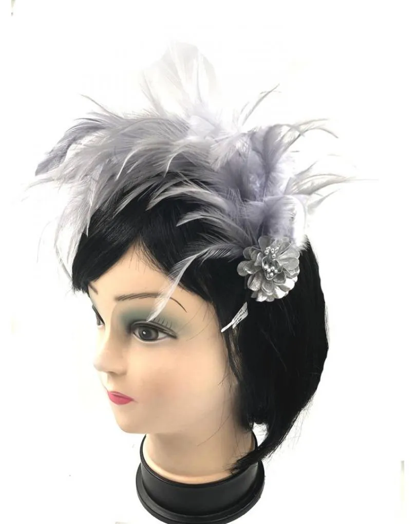 DIADEMAS BODA DE PLUMAS GRISES DISEÑO VINTAGE SOFISTICADO