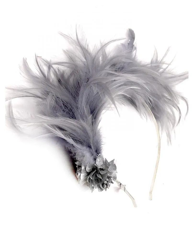 DIADEMAS BODA DE PLUMAS GRISES DISEÑO VINTAGE SOFISTICADO