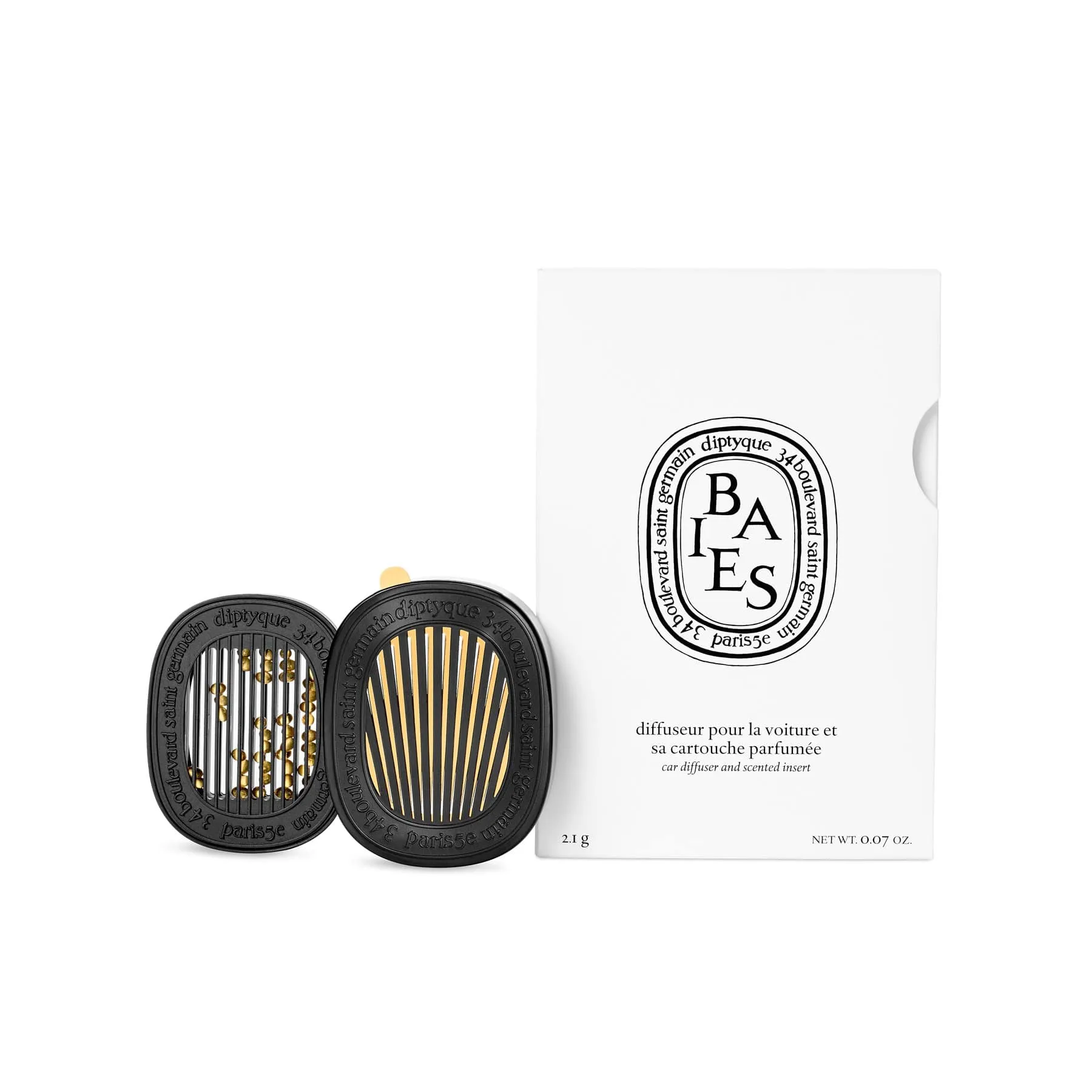 Difusor de aromas para el coche Diptyque y 1 recarga Car Diffuser de Baies