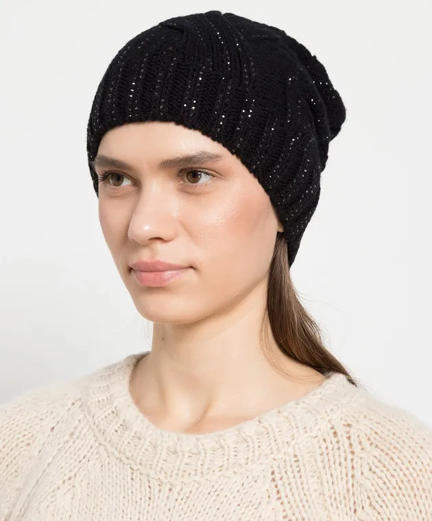 Ermanno Scervino Black cap with crystals