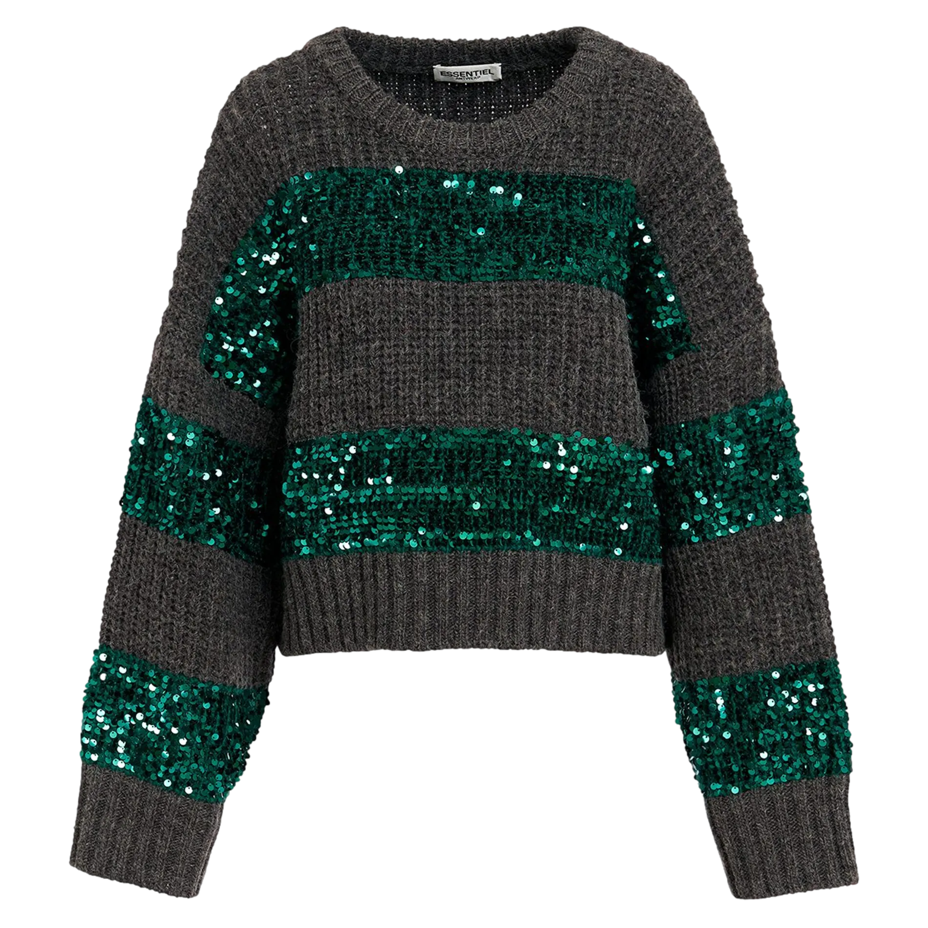 ESSENTIEL ANTWERP GROUP  JERSEY HOLGADO DE RAYAS CON CUELLO VUELTO EN GRIS