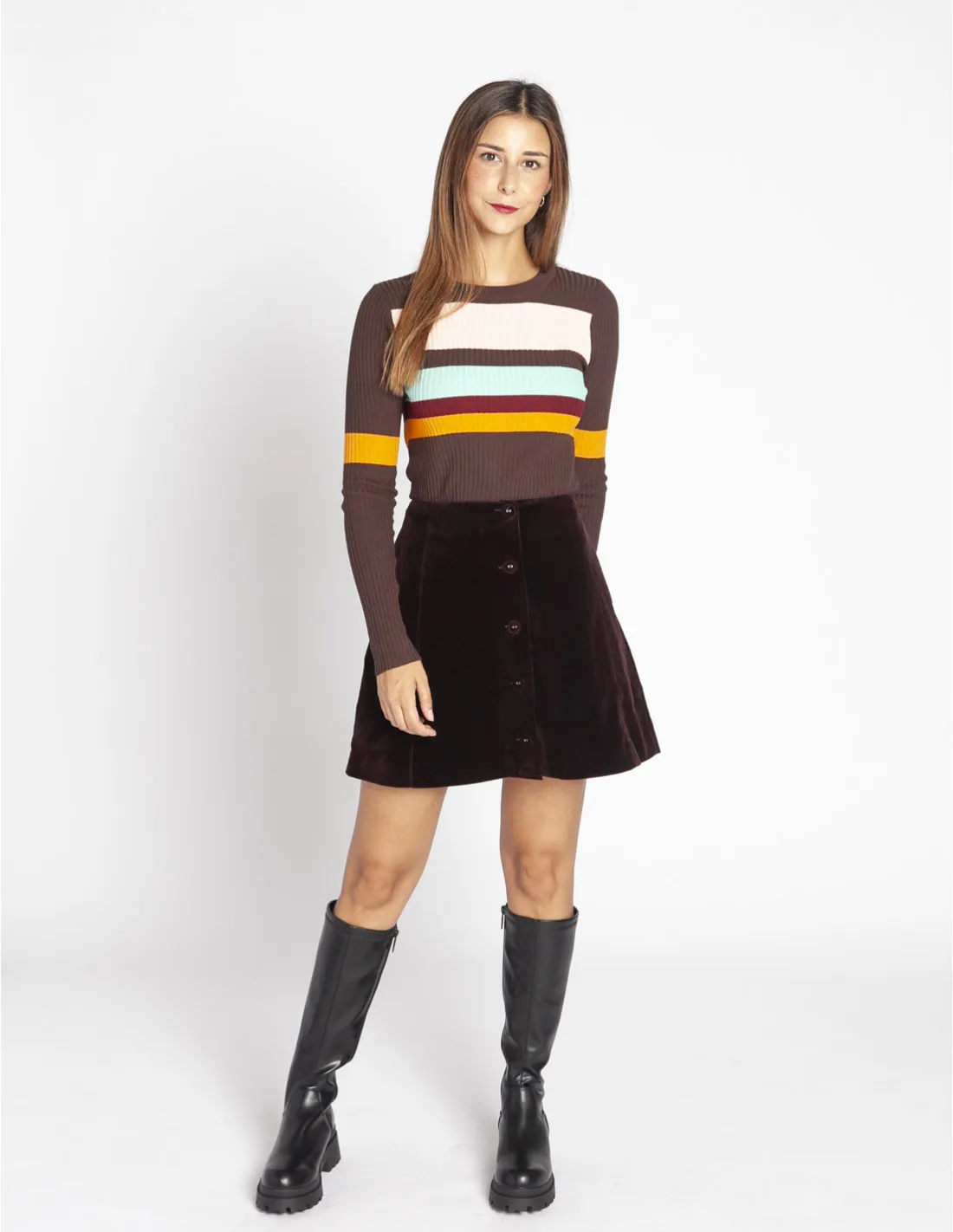 FALDA CORTA MICROPANA MARRON THEODORA FRNCH