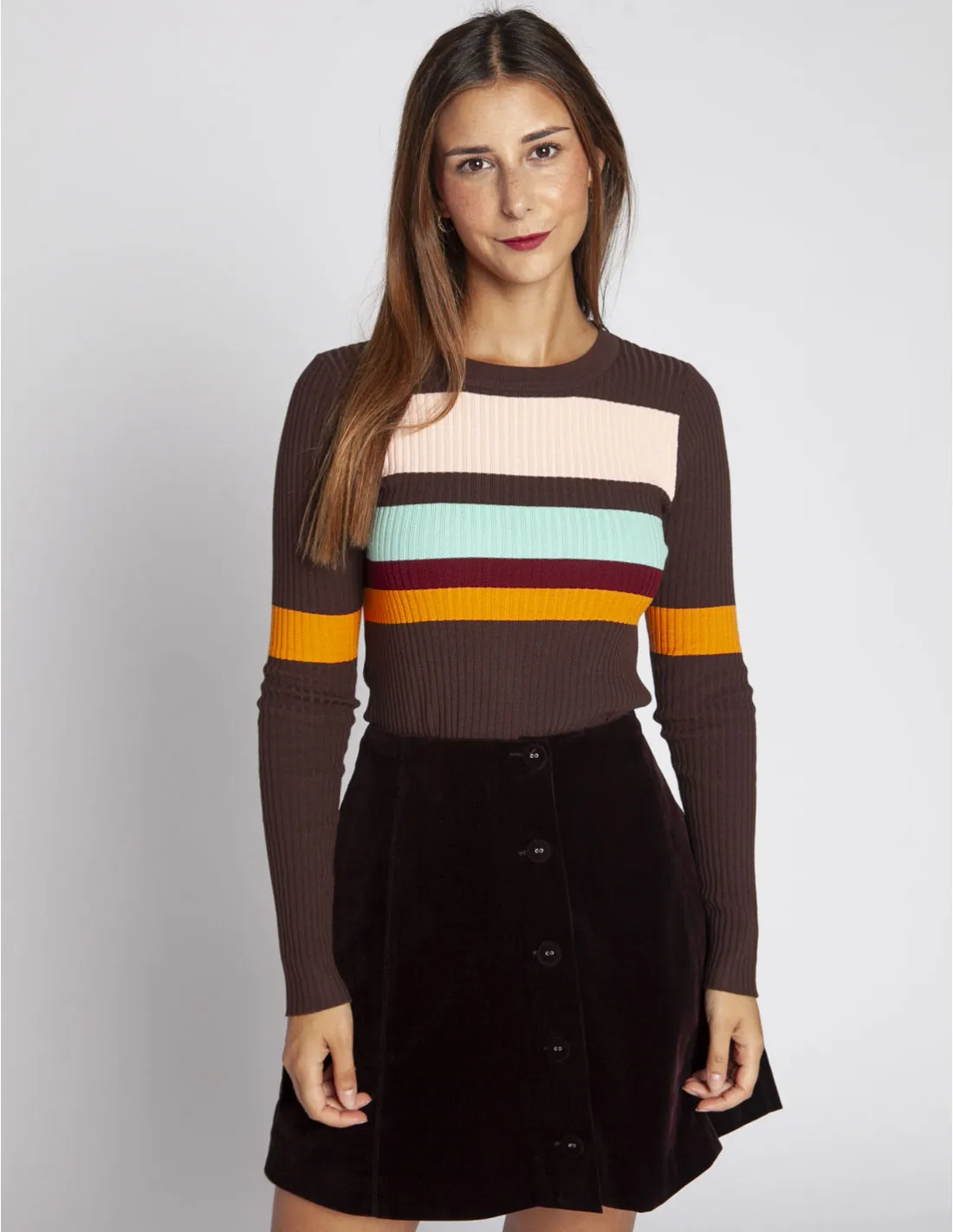 FALDA CORTA MICROPANA MARRON THEODORA FRNCH