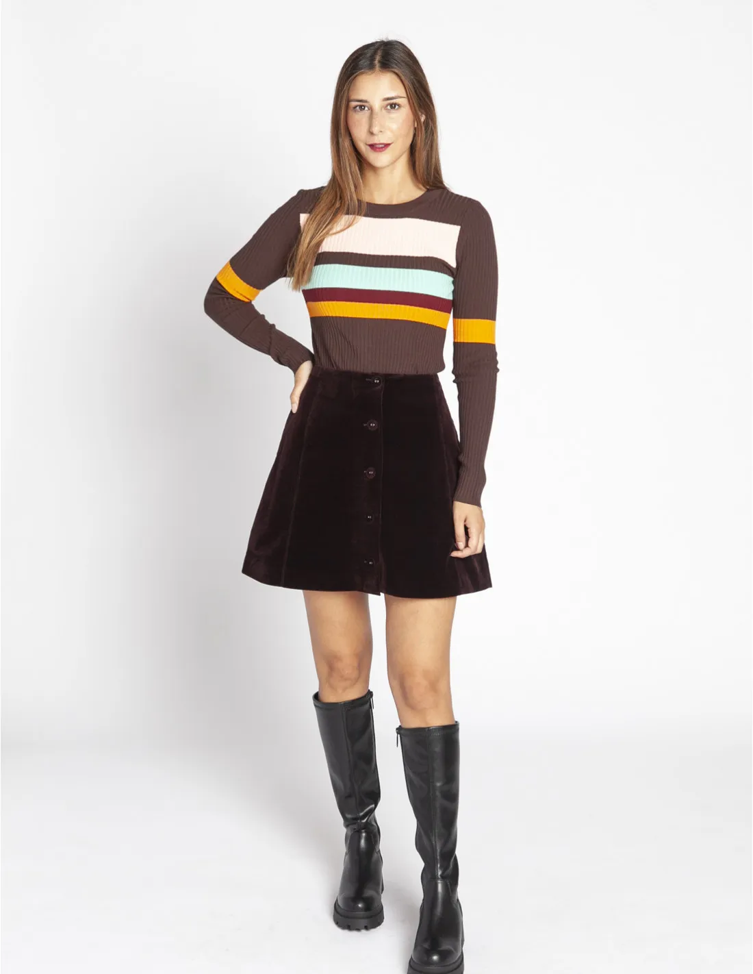 FALDA CORTA MICROPANA MARRON THEODORA FRNCH