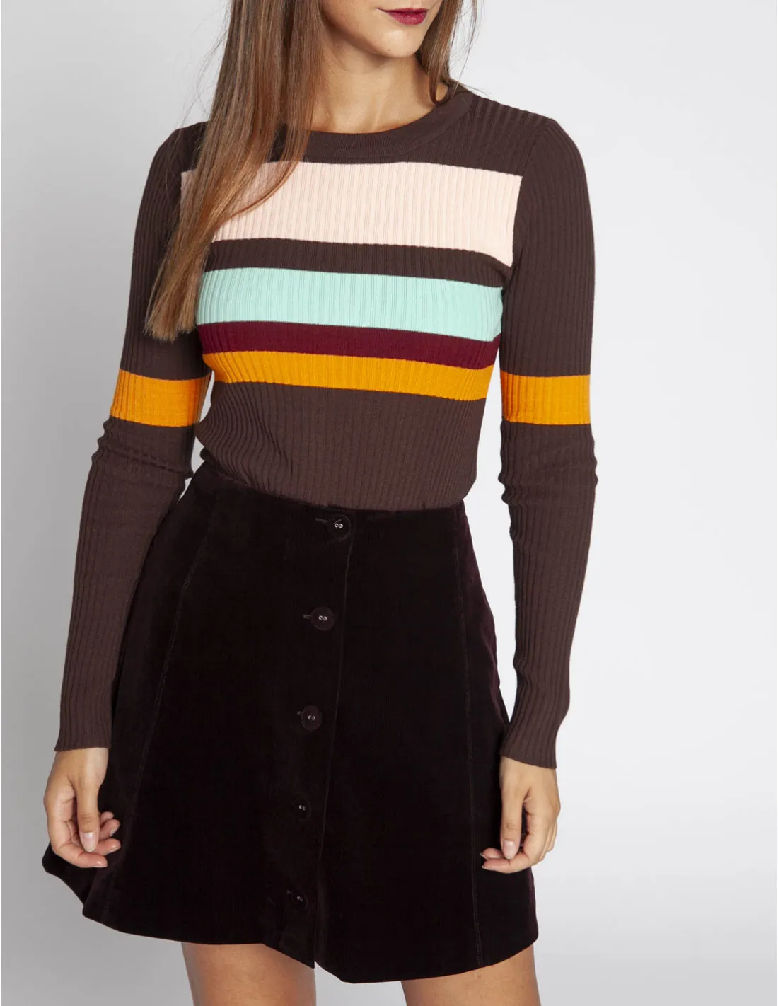 FALDA CORTA MICROPANA MARRON THEODORA FRNCH