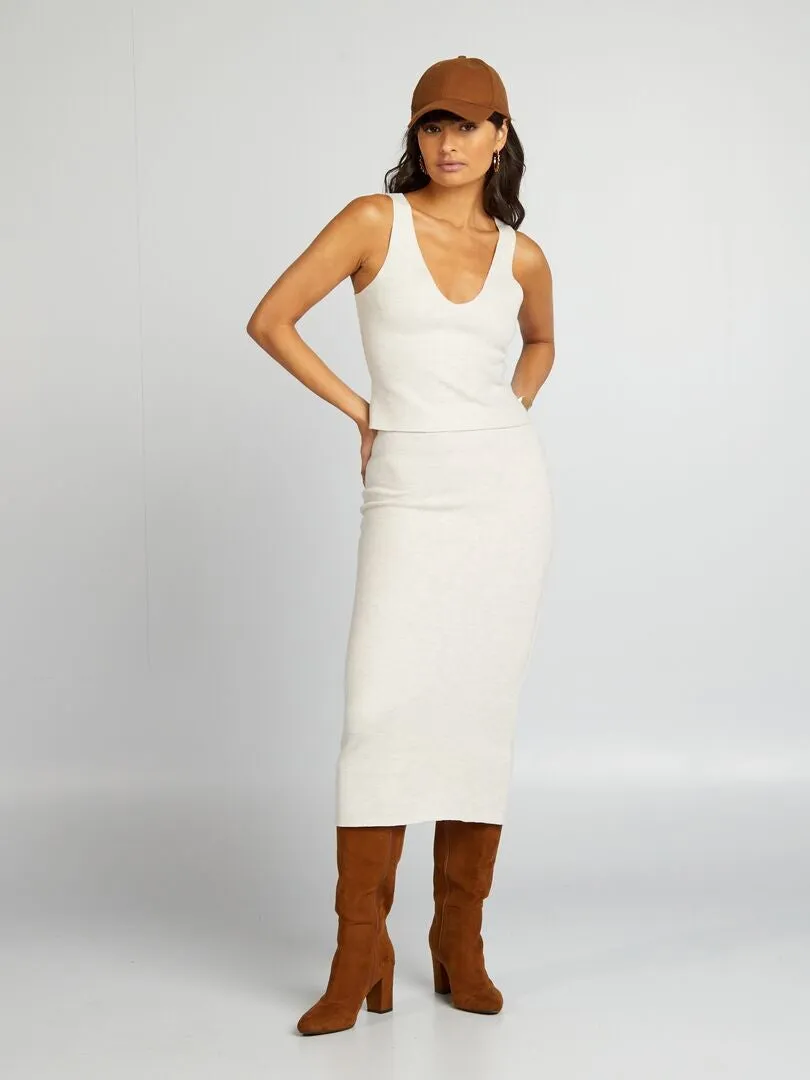 FALDA MIDI DE PUNTO  BEIGE