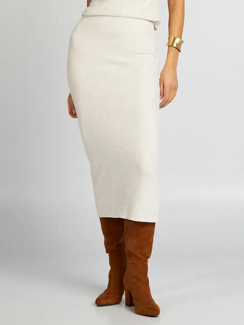 FALDA MIDI DE PUNTO  BEIGE