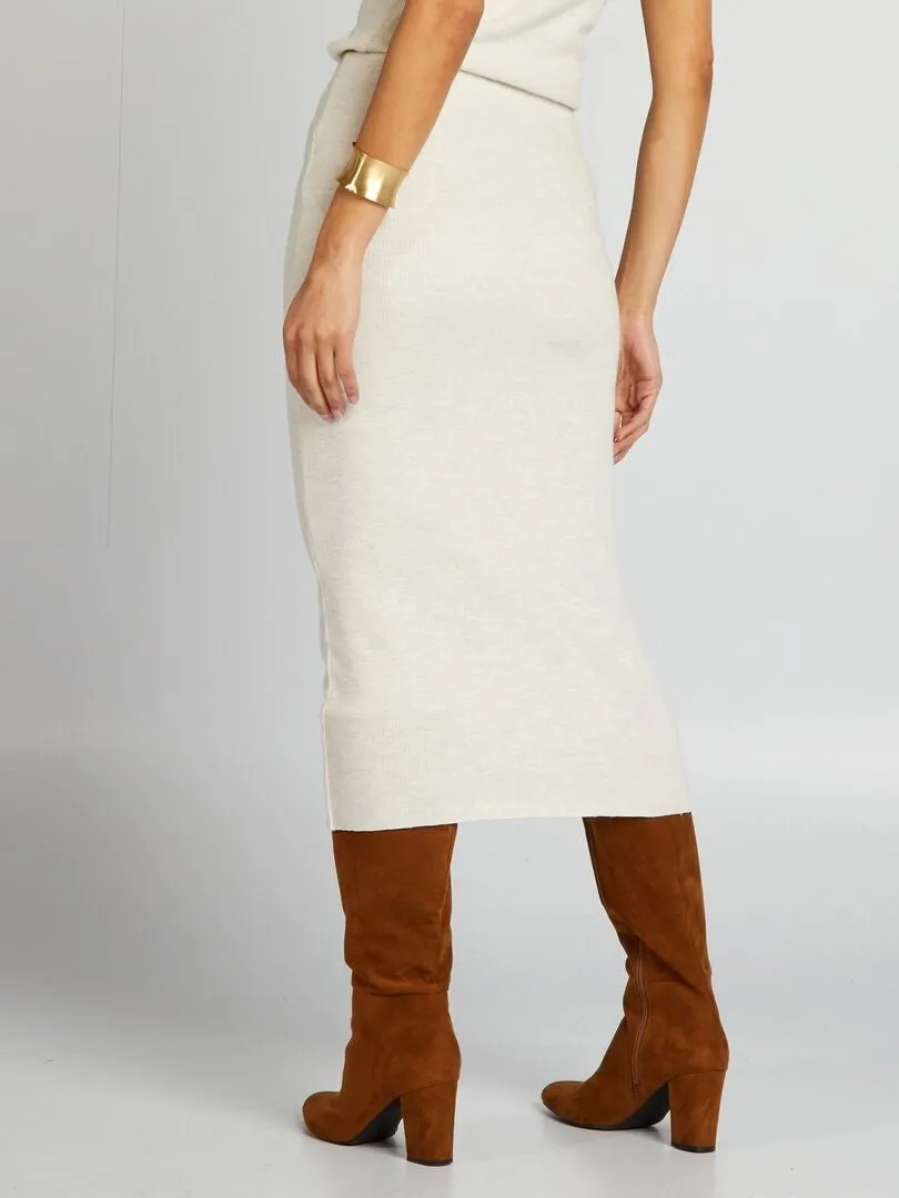 FALDA MIDI DE PUNTO  BEIGE