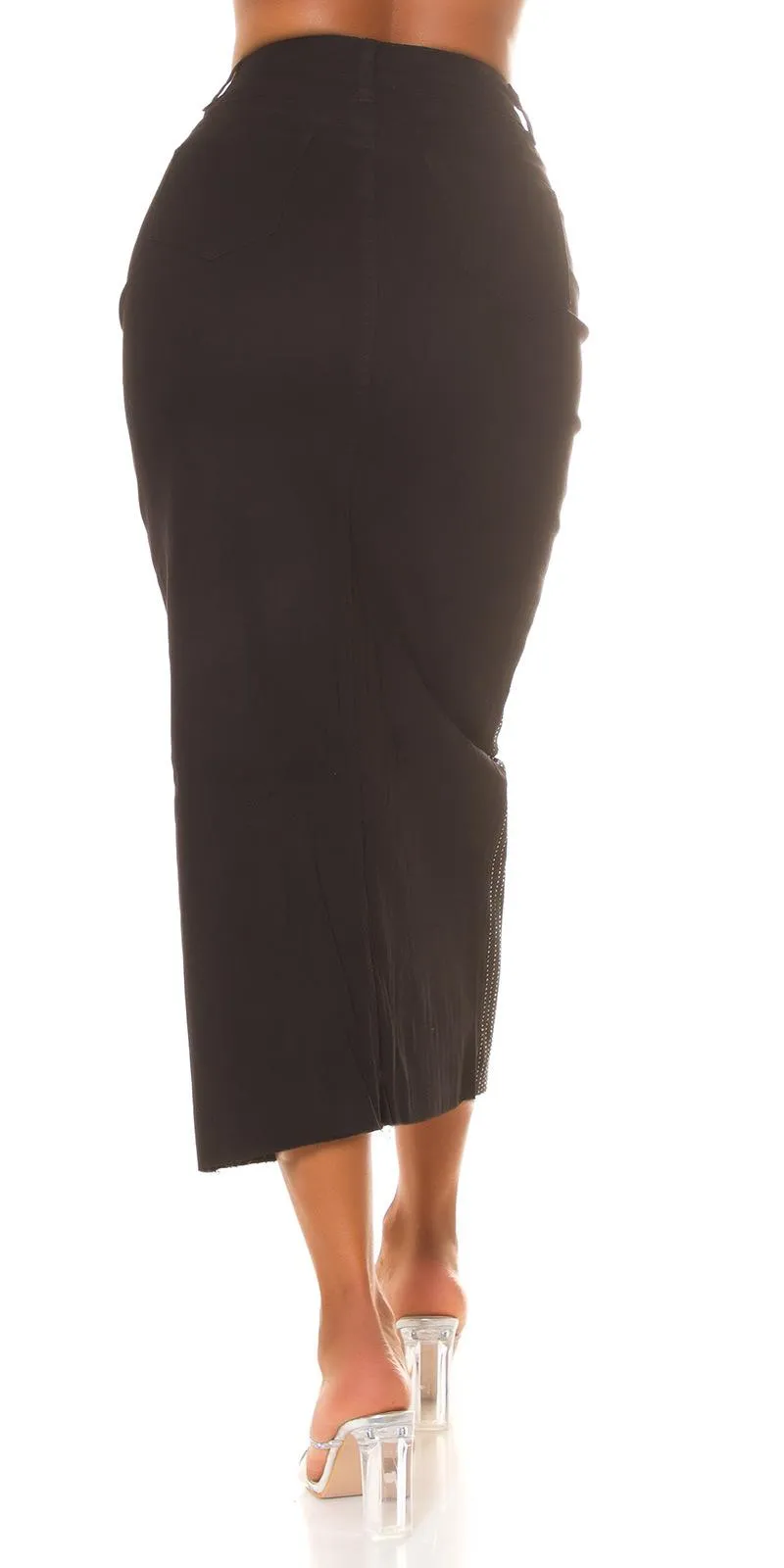 Falda midi Jeans con pedrería negro