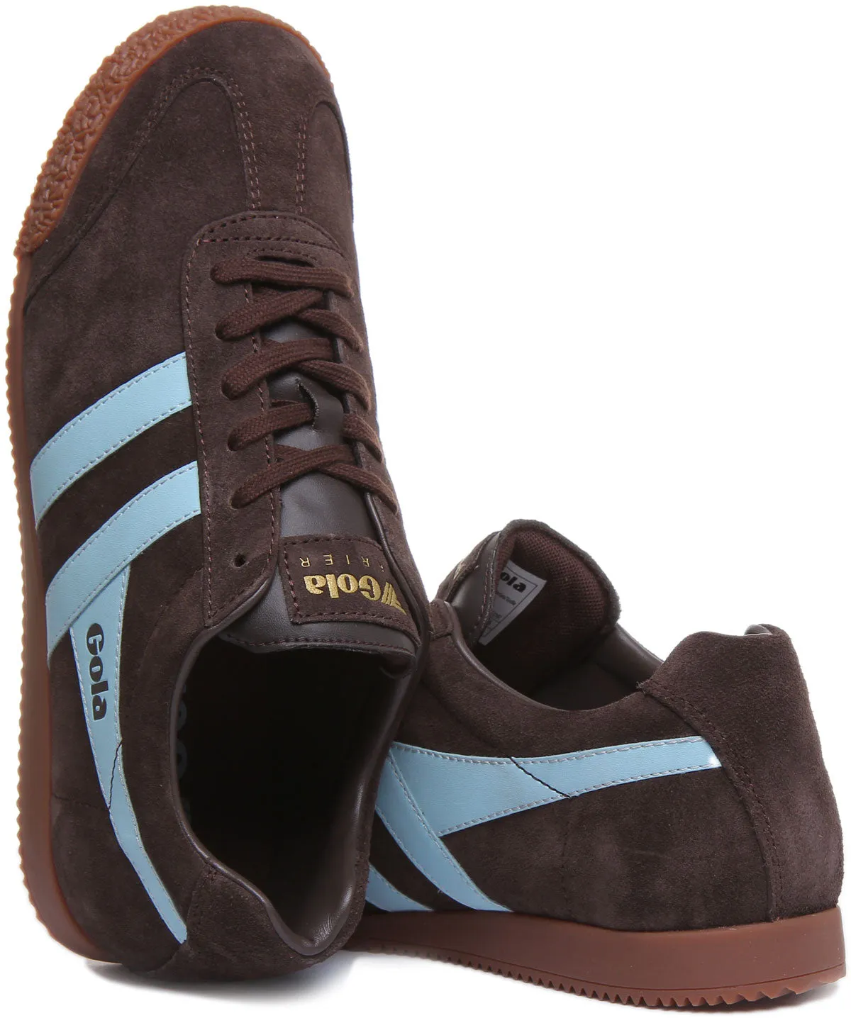 Gola Classics Harrier Low Pro Sun Black 1968 Retro Zapatillas de ante y cuero para hombre en negro y blanco