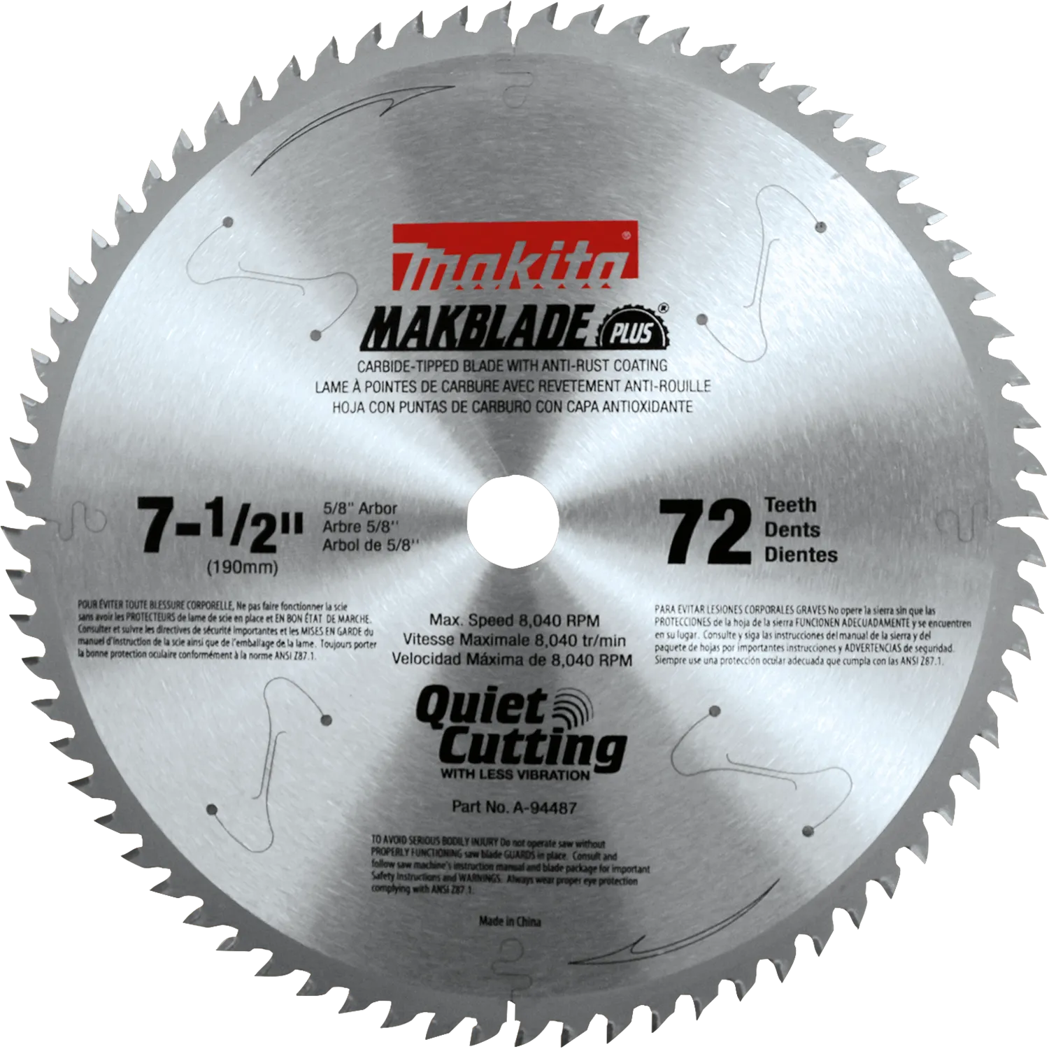 Hoja de 7‑1/2" 72T con Puntas de Carburo para Sierra de Inglete