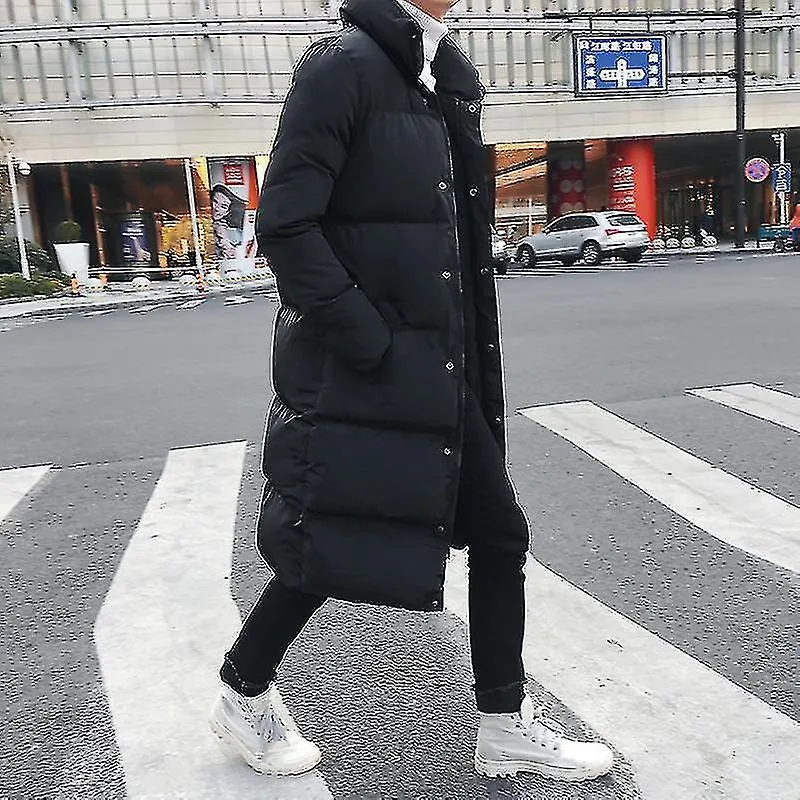 Hombre Chaqueta Larga Abajo Abrigo Lujo Invierno Negro Sólido Parkas Hombres Plus Size 4xl Grueso Cálido Slim Fit Abrigo Masculi