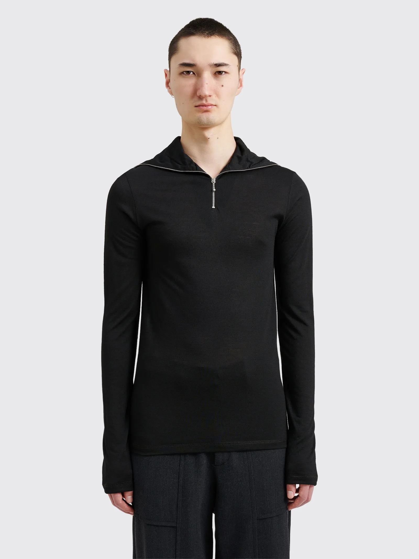 JIL SANDER TECHNICAL WOOL HALF ZIP TSHIRT