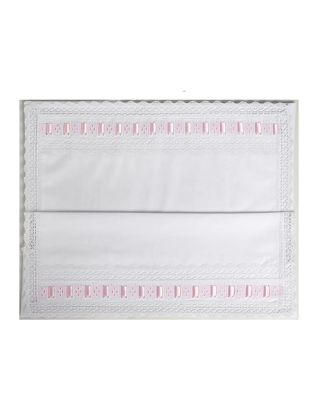 Juego de sábana blanca Encaje y cinta rosa de Artesanía Chari