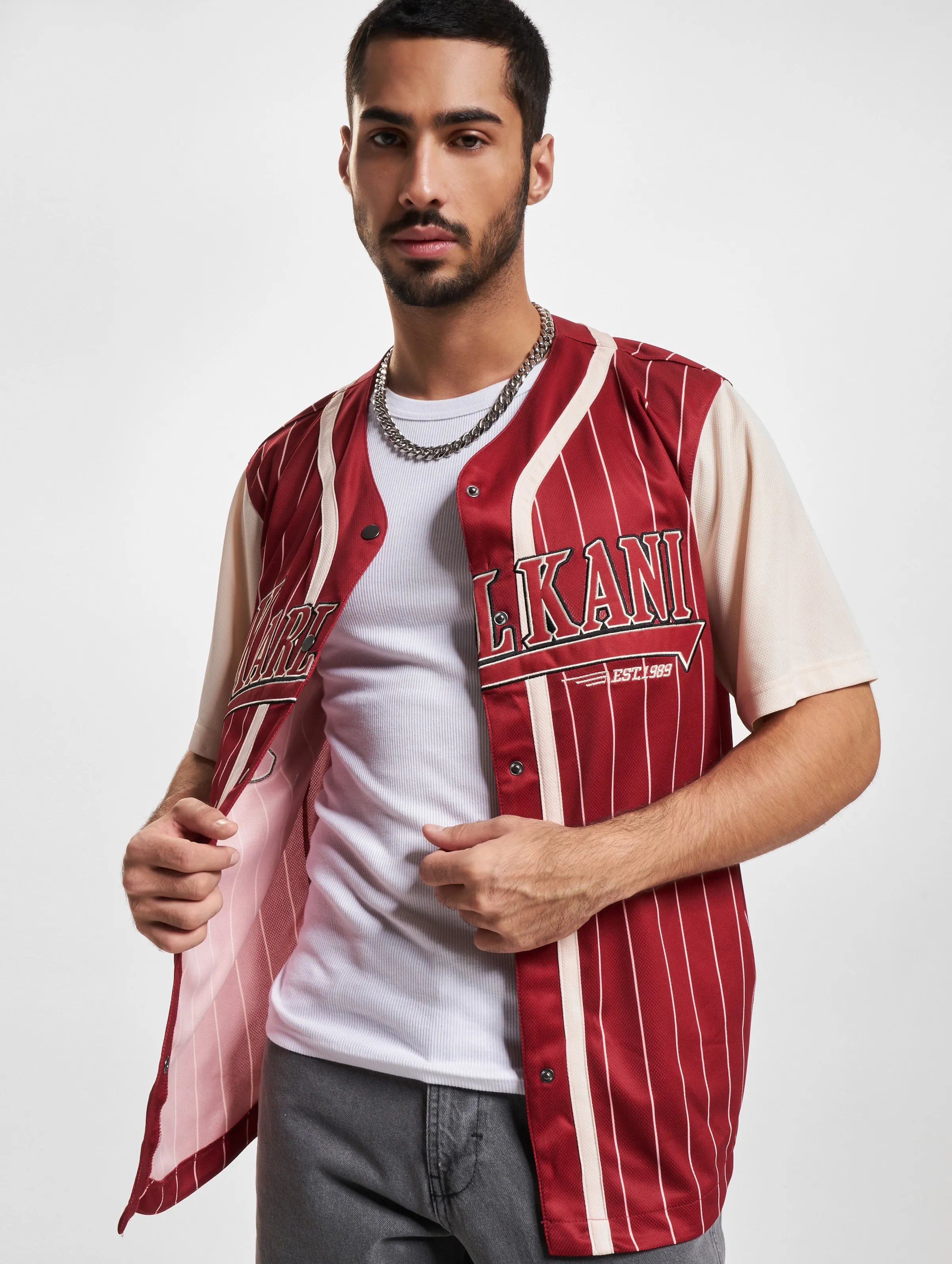 KARL KANI TREKKING BLOCK PINSTRIPE BASEBALL TSHIRTS
