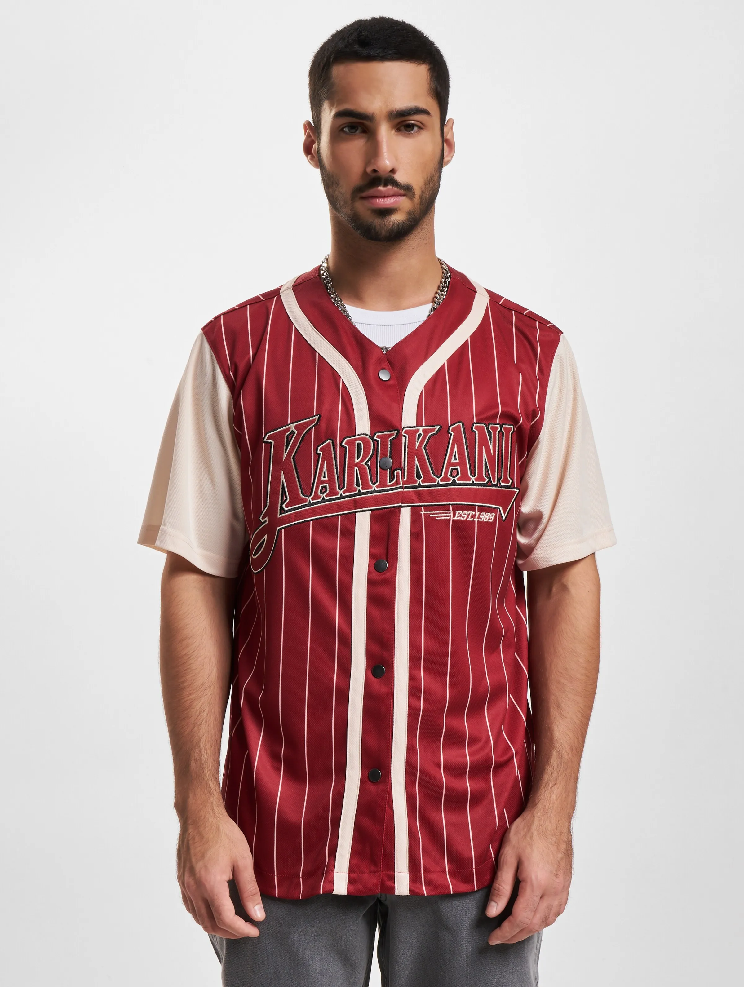 KARL KANI TREKKING BLOCK PINSTRIPE BASEBALL TSHIRTS