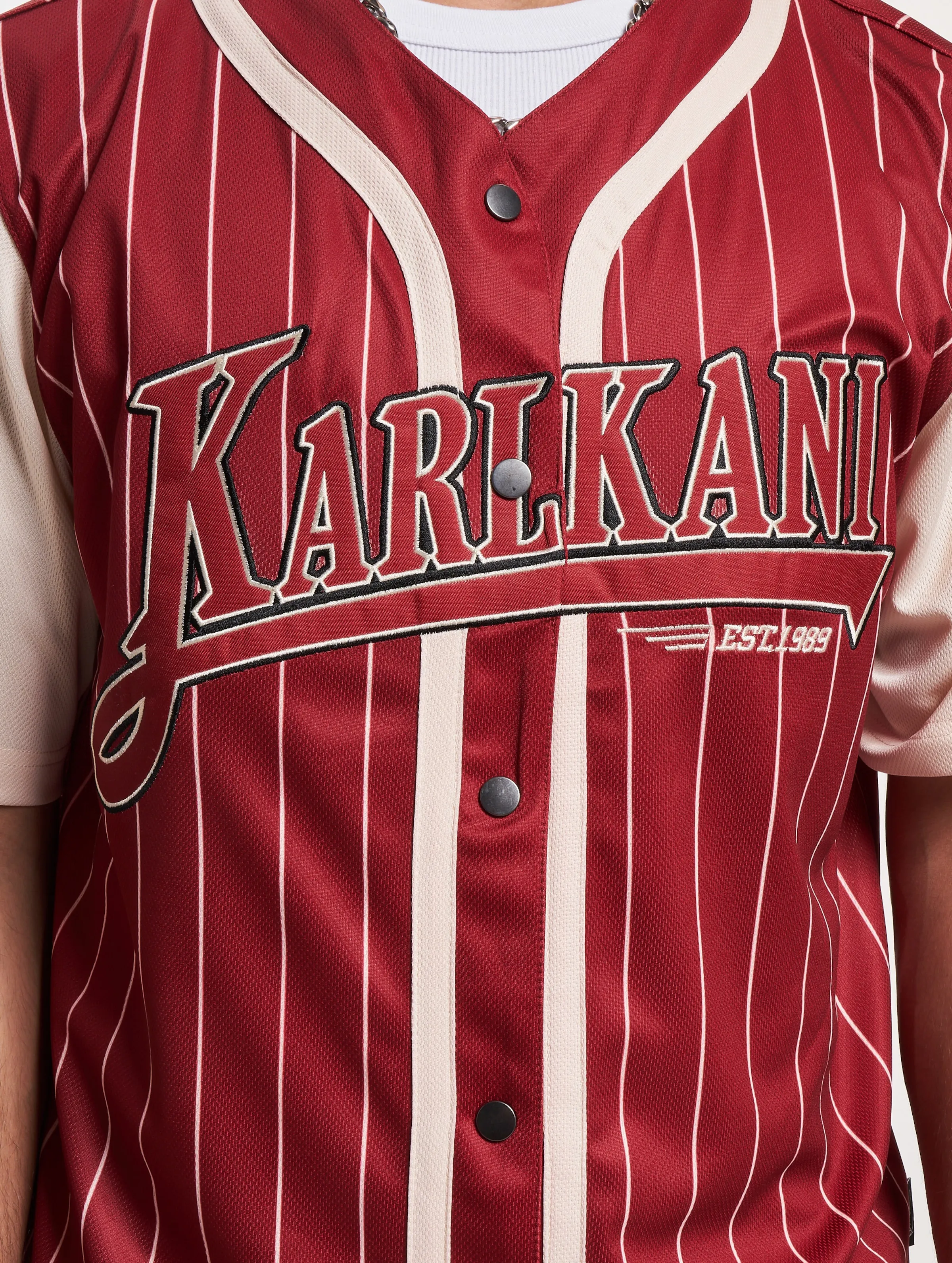 KARL KANI TREKKING BLOCK PINSTRIPE BASEBALL TSHIRTS