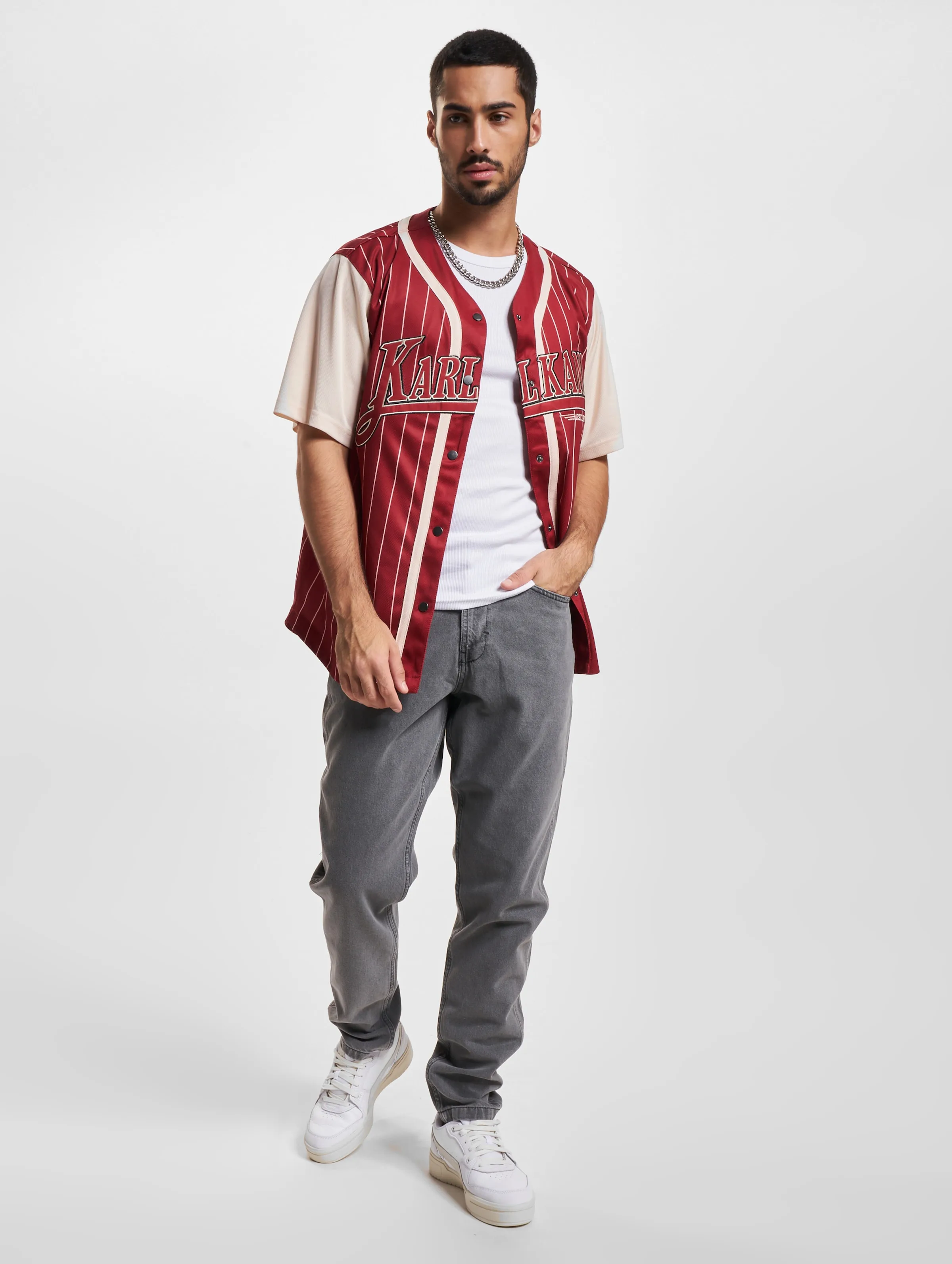 KARL KANI TREKKING BLOCK PINSTRIPE BASEBALL TSHIRTS