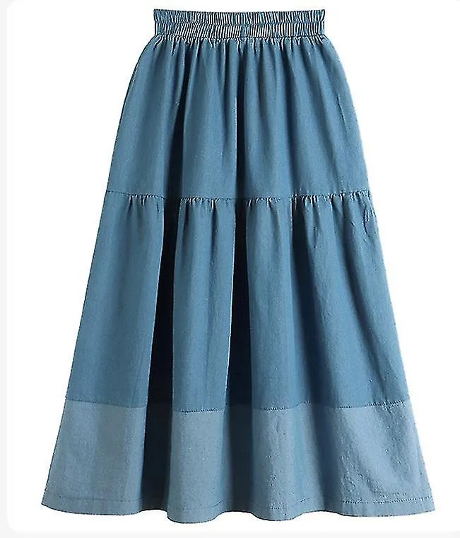 KNEELENGTH DENIM SKIRT WOMEN  SUMMER KOREAN FASHHION ELASTIC WAIST A LINE HIGH WAIST VINTAGE JEAN SKIRT FEMALE