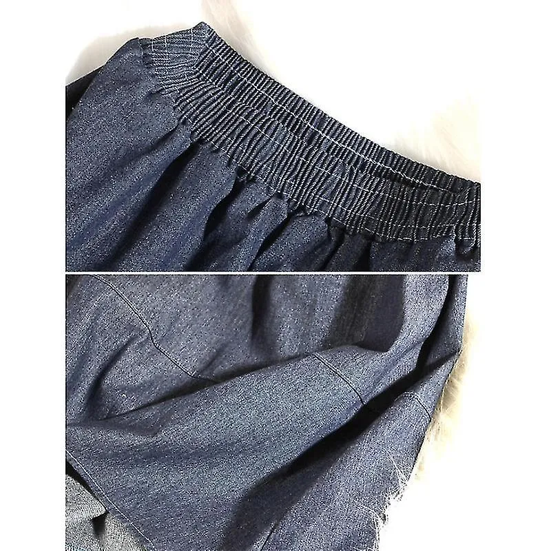 KNEELENGTH DENIM SKIRT WOMEN  SUMMER KOREAN FASHHION ELASTIC WAIST A LINE HIGH WAIST VINTAGE JEAN SKIRT FEMALE