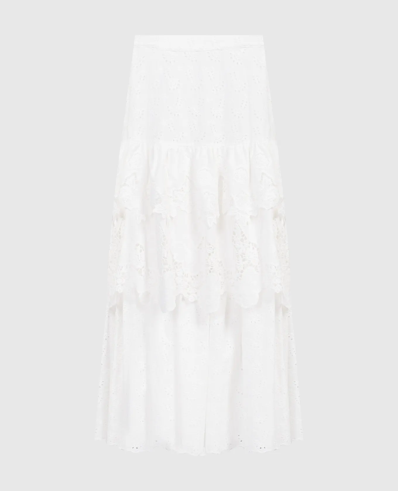 Max & Co White BELLI maxi skirt in broderie embroidery with frills