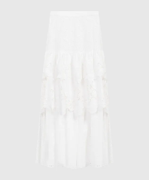 Max & Co White BELLI maxi skirt in broderie embroidery with frills