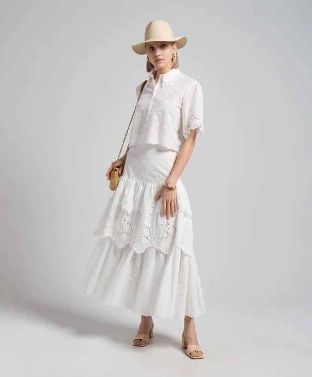 Max & Co White BELLI maxi skirt in broderie embroidery with frills