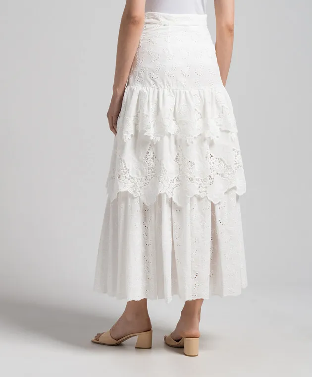 Max & Co White BELLI maxi skirt in broderie embroidery with frills