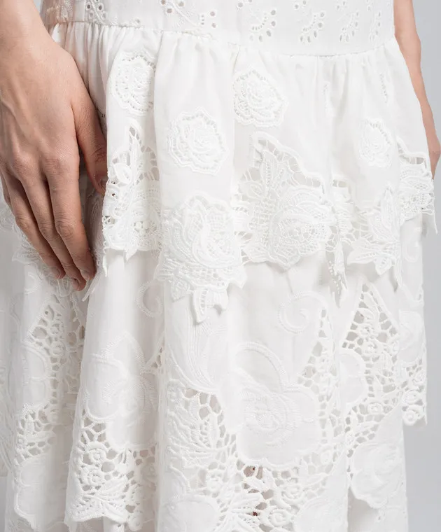 Max & Co White BELLI maxi skirt in broderie embroidery with frills