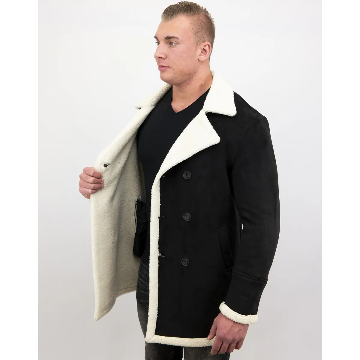 Men Abrigo De Piel Artificial Lammy