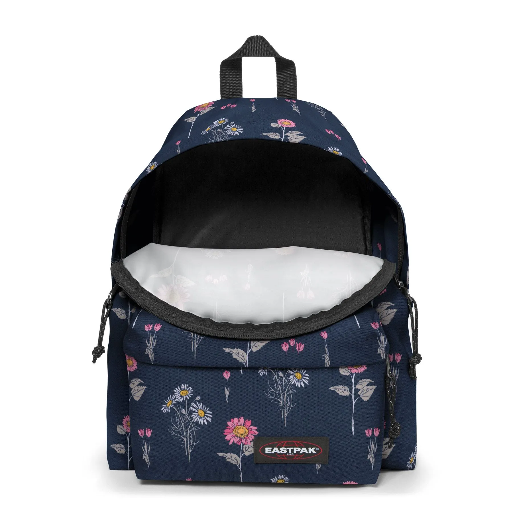 MOCHILA EASTPAK Padded Pak’r® 24 litros EK620J33 Wild Navy azul flores rosa y margaritas